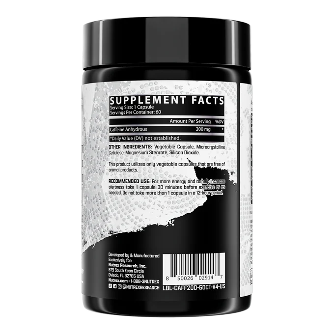 Nutrex Research Caffeine 200 Energy & Alertness 60 Capsules (60 Servings)